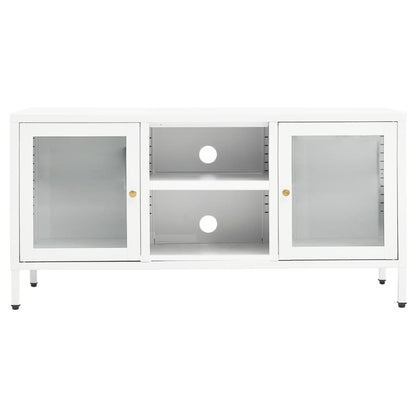 TV Cabinet White 105x35x52 cm Steel and Glass