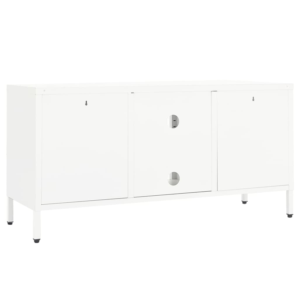 TV Cabinet White 105x35x52 cm Steel and Glass