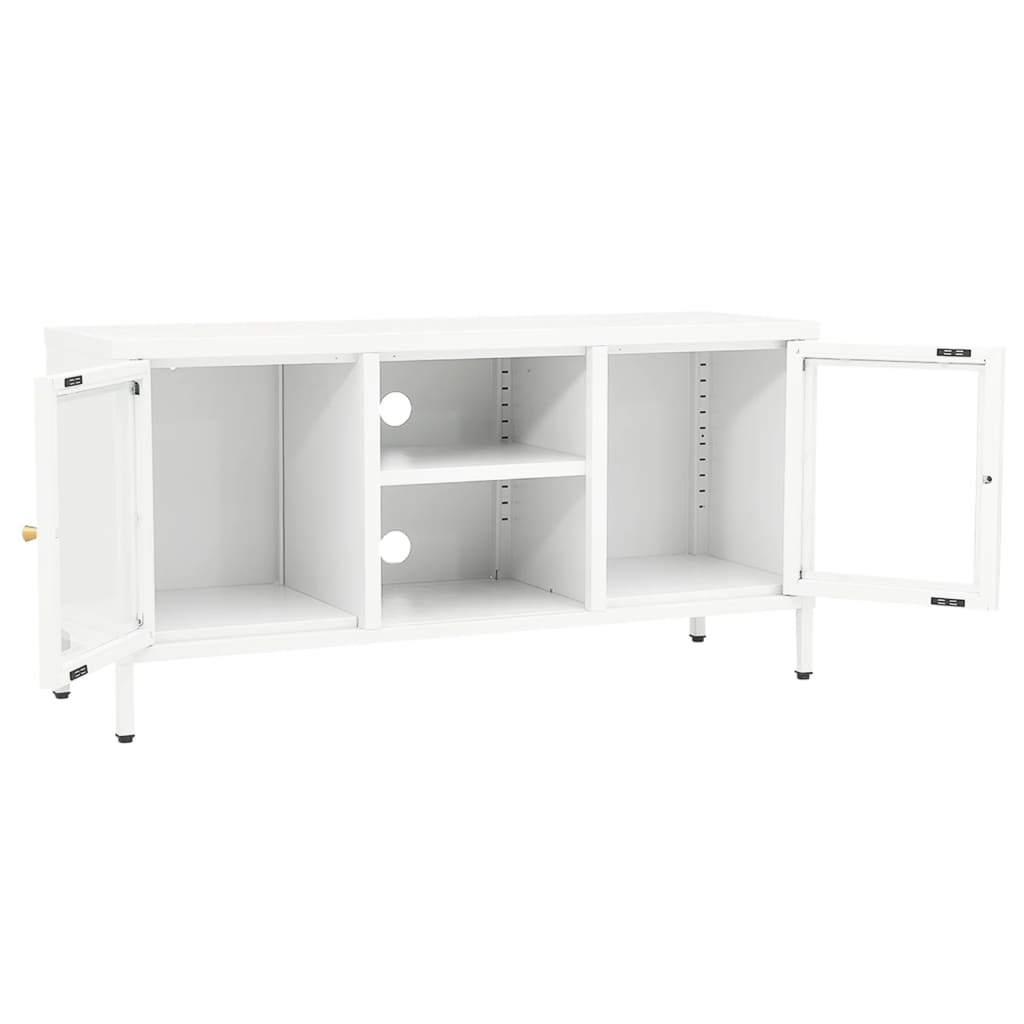 TV Cabinet White 105x35x52 cm Steel and Glass