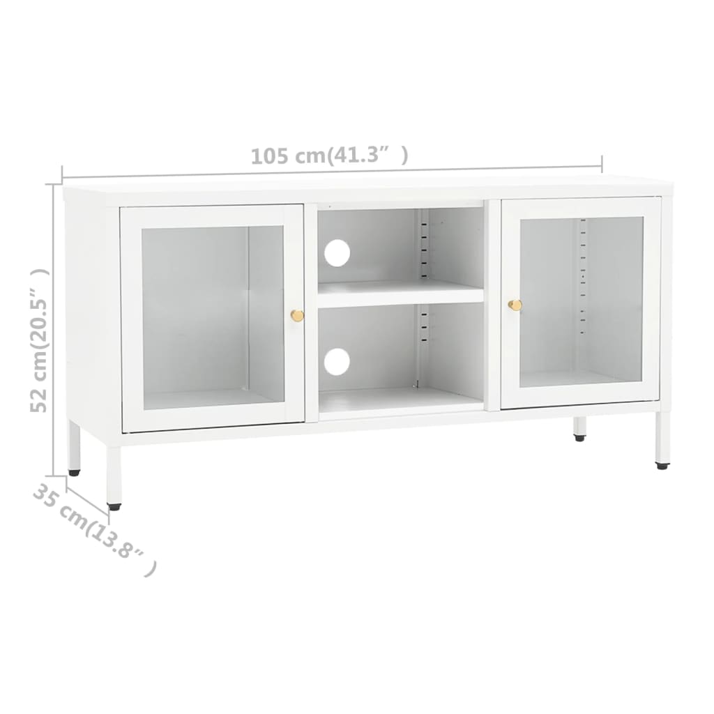 TV Cabinet White 105x35x52 cm Steel and Glass