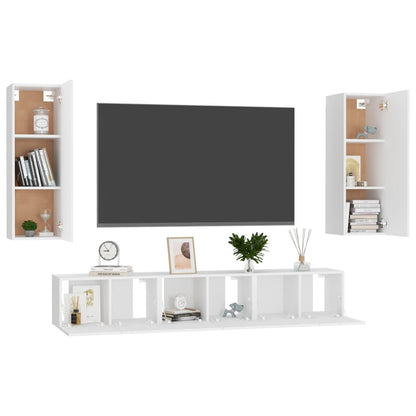 5 Piece TV Cabinet Set White Engineered Wood