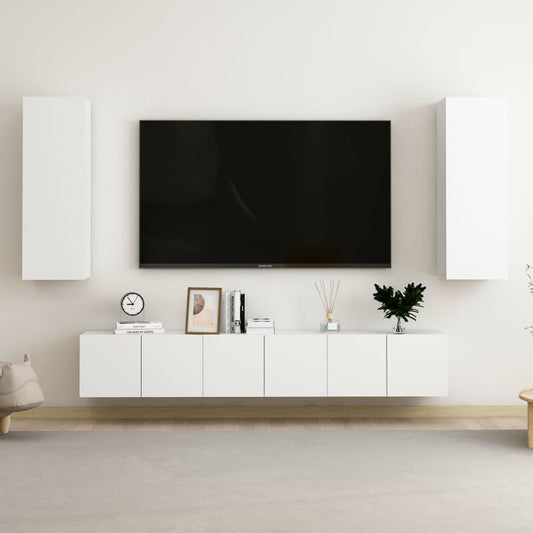 5 Piece TV Cabinet Set White Engineered Wood