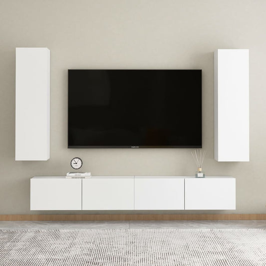 4 Piece TV Cabinet Set White Engineered Wood