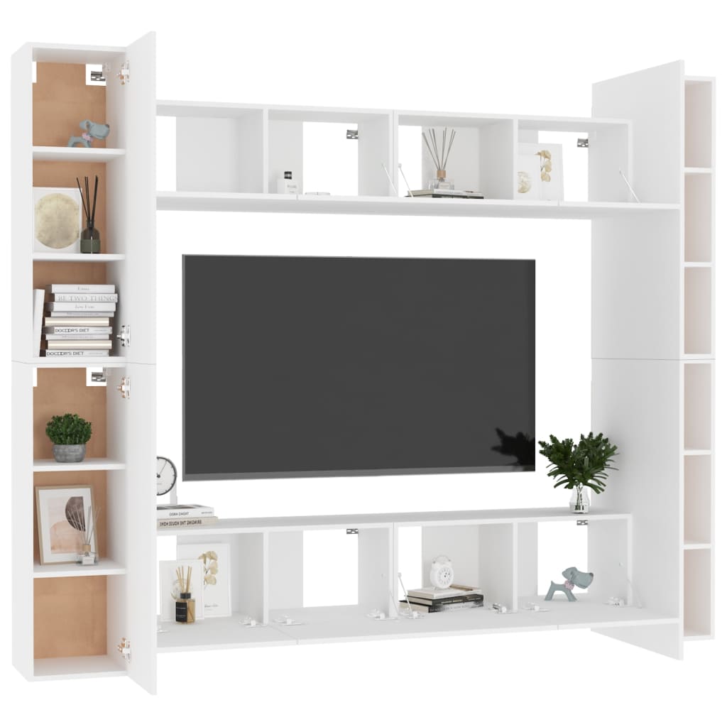 8 Piece TV Cabinet Set White Engineered Wood