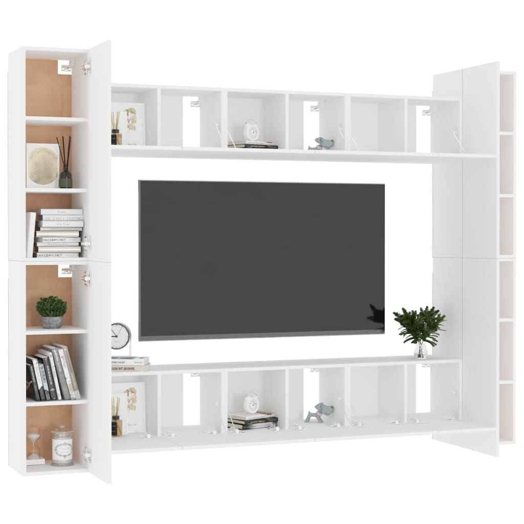 10 Piece TV Cabinet Set White Engineered Wood