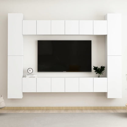 10 Piece TV Cabinet Set White Engineered Wood