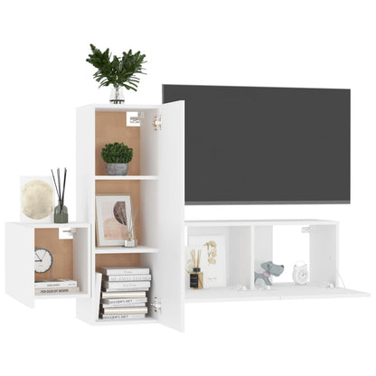 3 Piece TV Cabinet Set White Engineered Wood