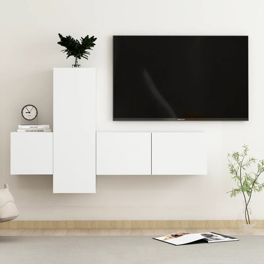 3 Piece TV Cabinet Set White Engineered Wood