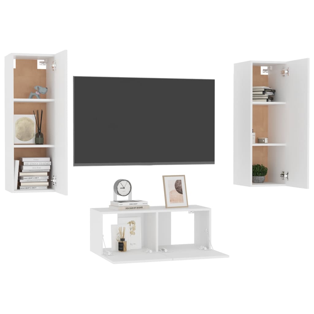 3 Piece TV Cabinet Set White Engineered Wood