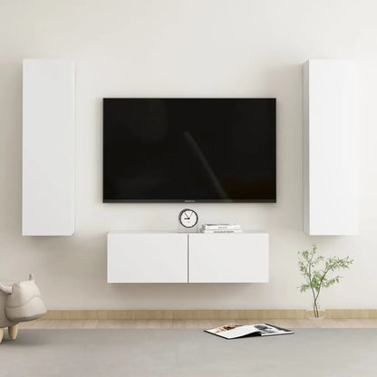 3 Piece TV Cabinet Set White Engineered Wood