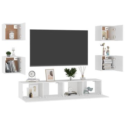 6 Piece TV Cabinet Set White Engineered Wood