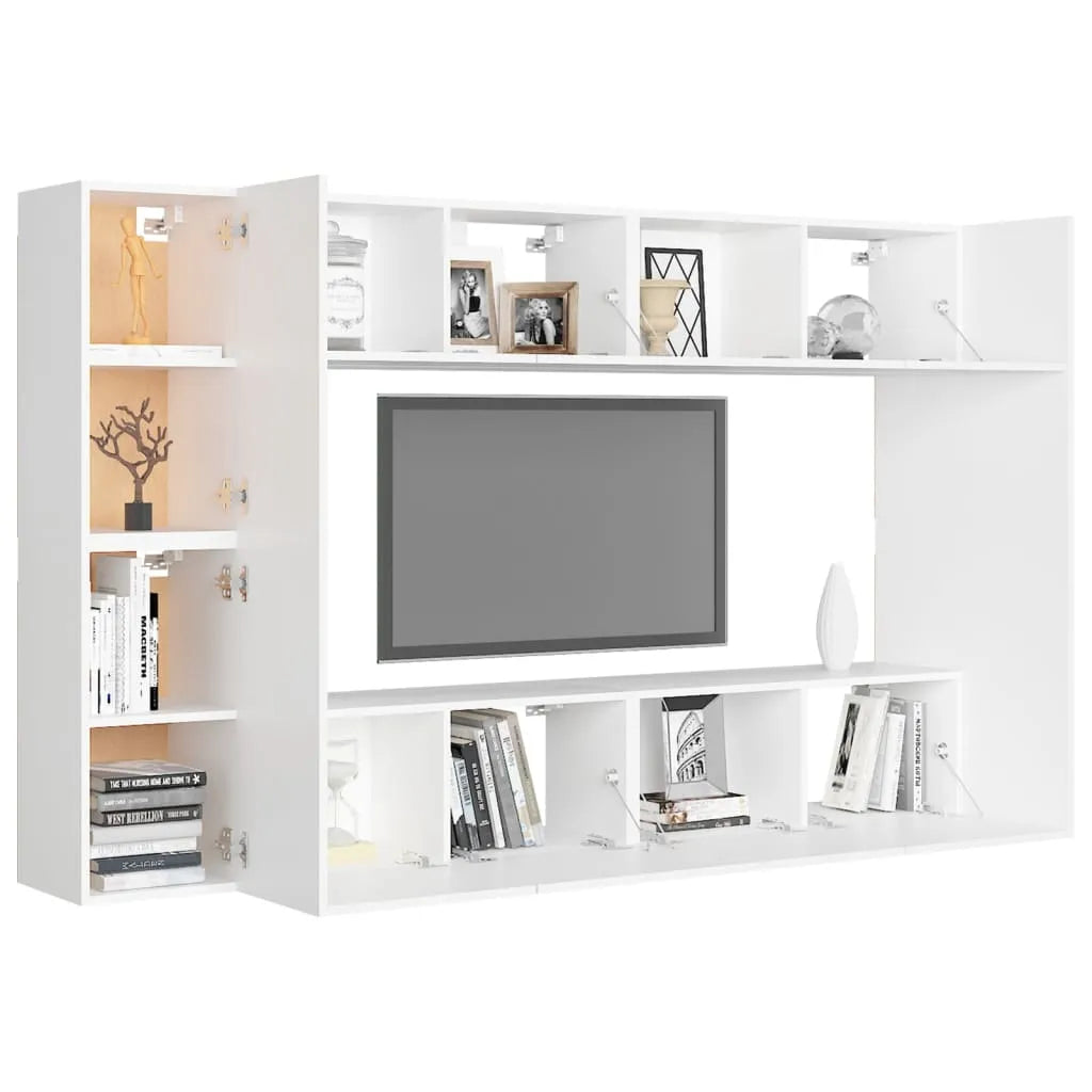 8 Piece TV Cabinet Set White Engineered Wood