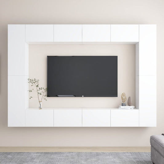 8 Piece TV Cabinet Set White Engineered Wood