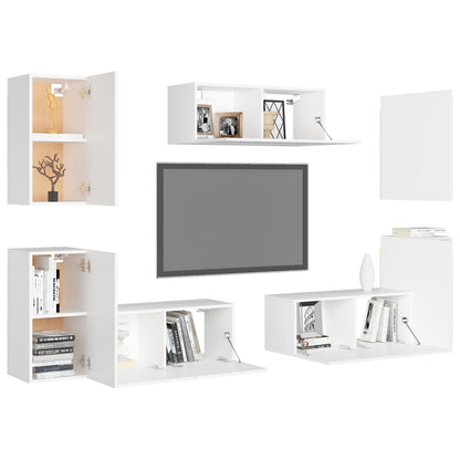 7 Piece TV Cabinet Set White Engineered Wood