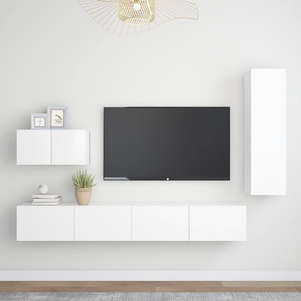 4 Piece TV Cabinet Set White Engineered Wood