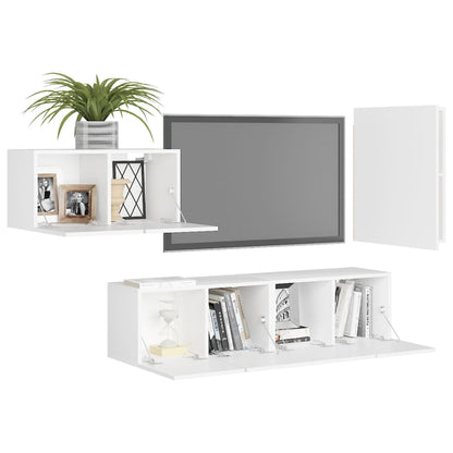 4 Piece TV Cabinet Set White Engineered Wood