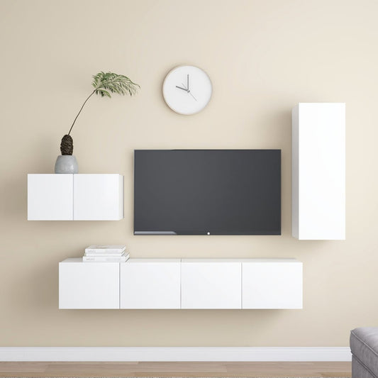 4 Piece TV Cabinet Set White Engineered Wood