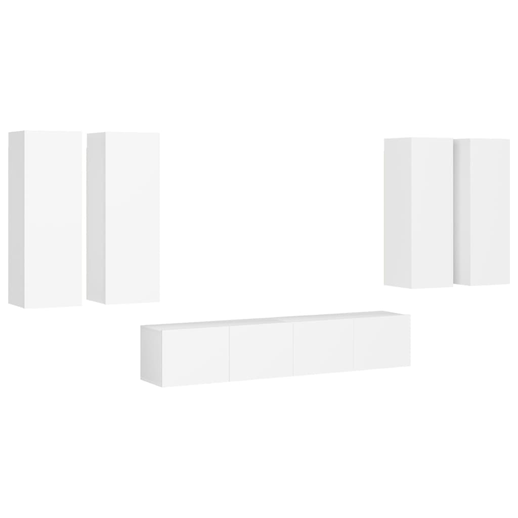 6 Piece TV Cabinet Set White Engineered Wood