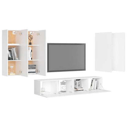 6 Piece TV Cabinet Set White Engineered Wood