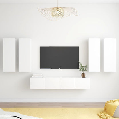 6 Piece TV Cabinet Set White Engineered Wood