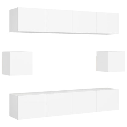 6 Piece TV Cabinet Set White Engineered Wood