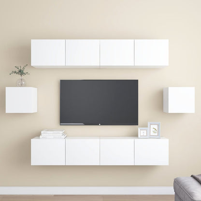 6 Piece TV Cabinet Set White Engineered Wood