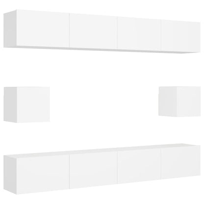 6 Piece TV Cabinet Set White Engineered Wood