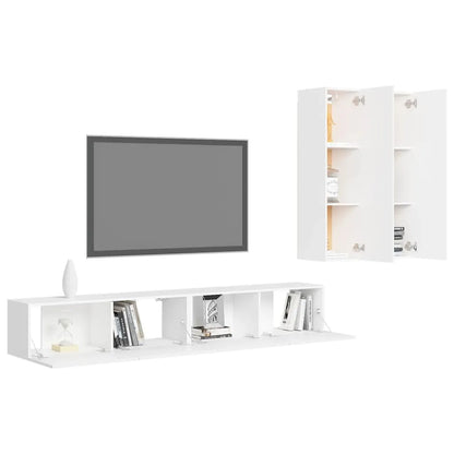 4 Piece TV Cabinet Set White Engineered Wood