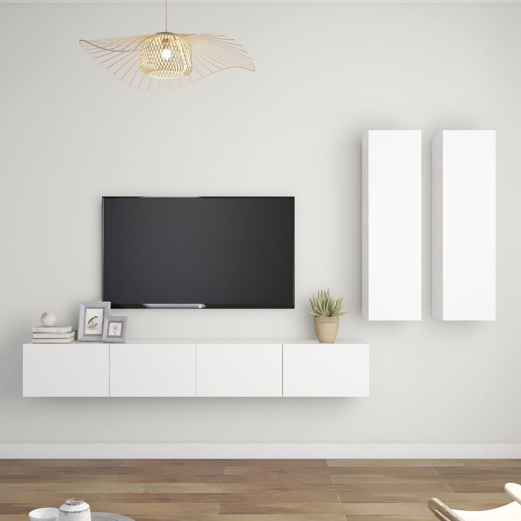 4 Piece TV Cabinet Set White Engineered Wood