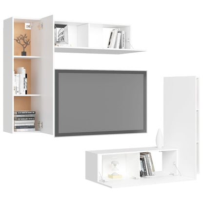 4 Piece TV Cabinet Set White Engineered Wood