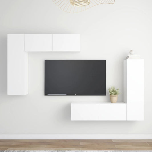 4 Piece TV Cabinet Set White Engineered Wood