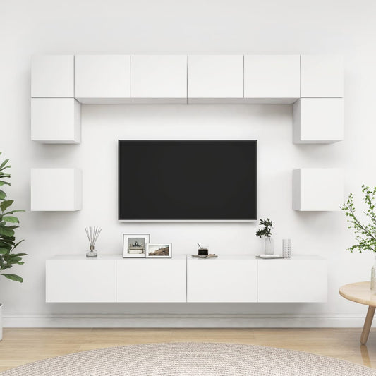 8 Piece TV Cabinet Set White Engineered Wood