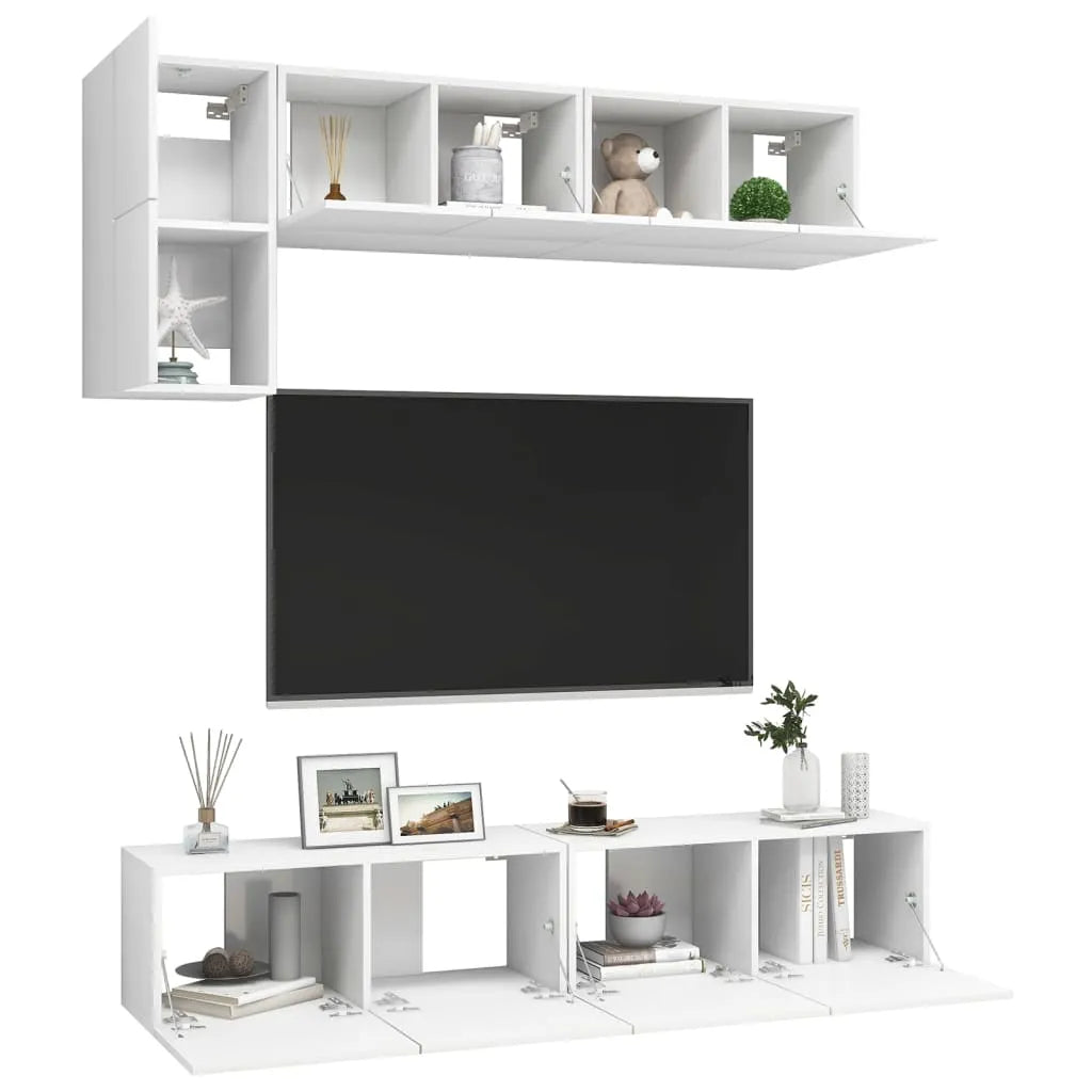 5 Piece TV Cabinet Set White Engineered Wood