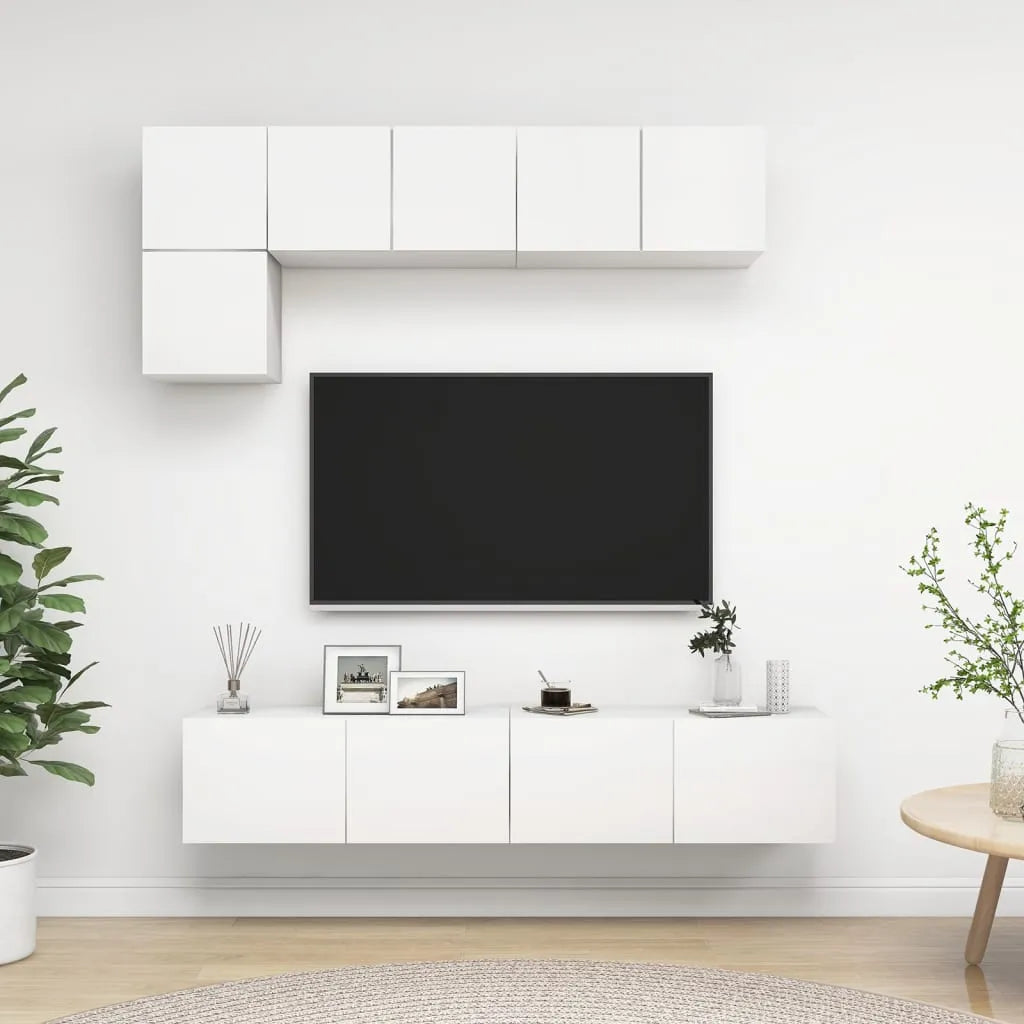 5 Piece TV Cabinet Set White Engineered Wood