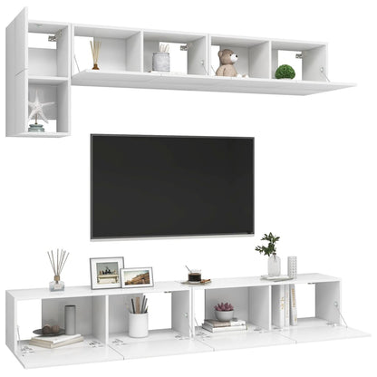 5 Piece TV Cabinet Set White Engineered Wood