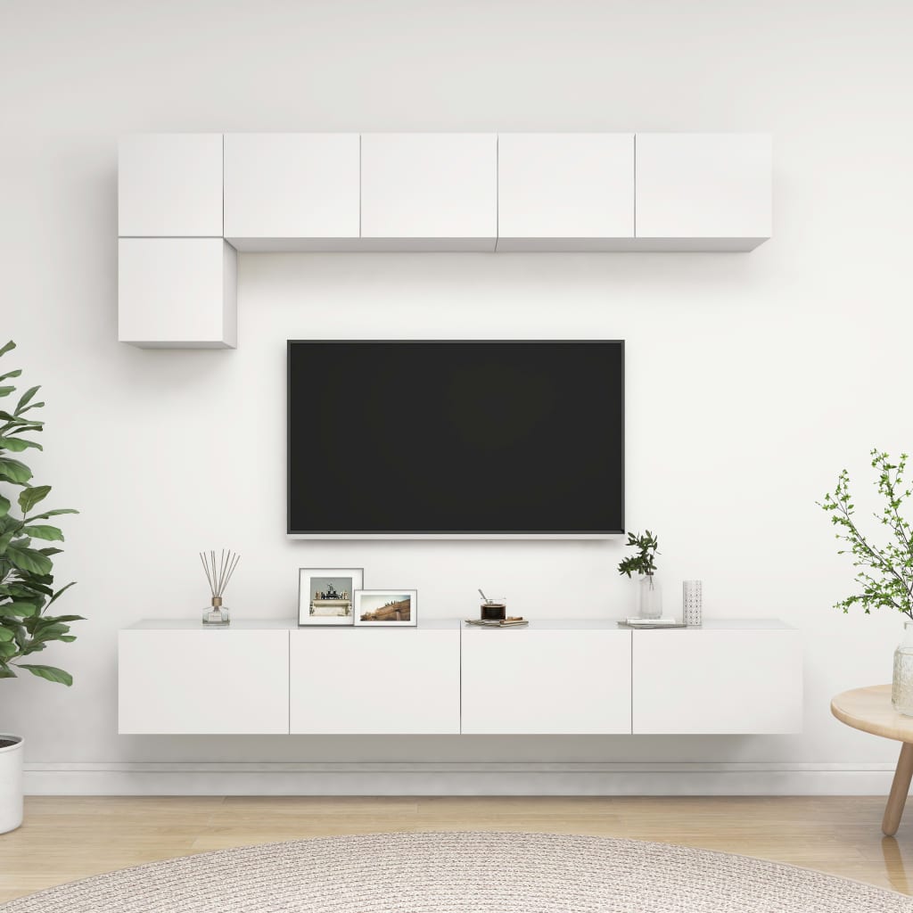 5 Piece TV Cabinet Set White Engineered Wood