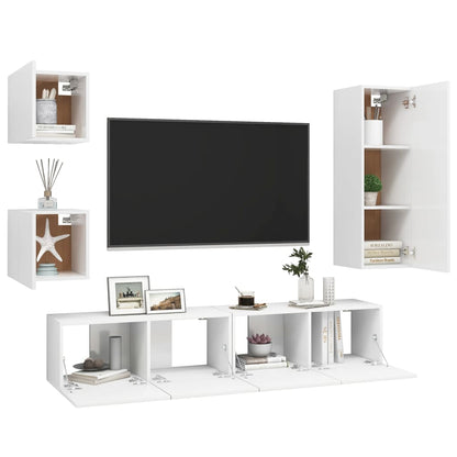 5 Piece TV Cabinet Set White Engineered Wood