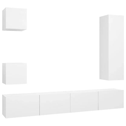 5 Piece TV Cabinet Set White Engineered Wood