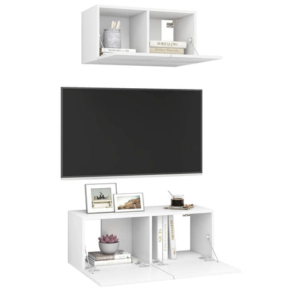 2 Piece TV Cabinet Set White Engineered Wood