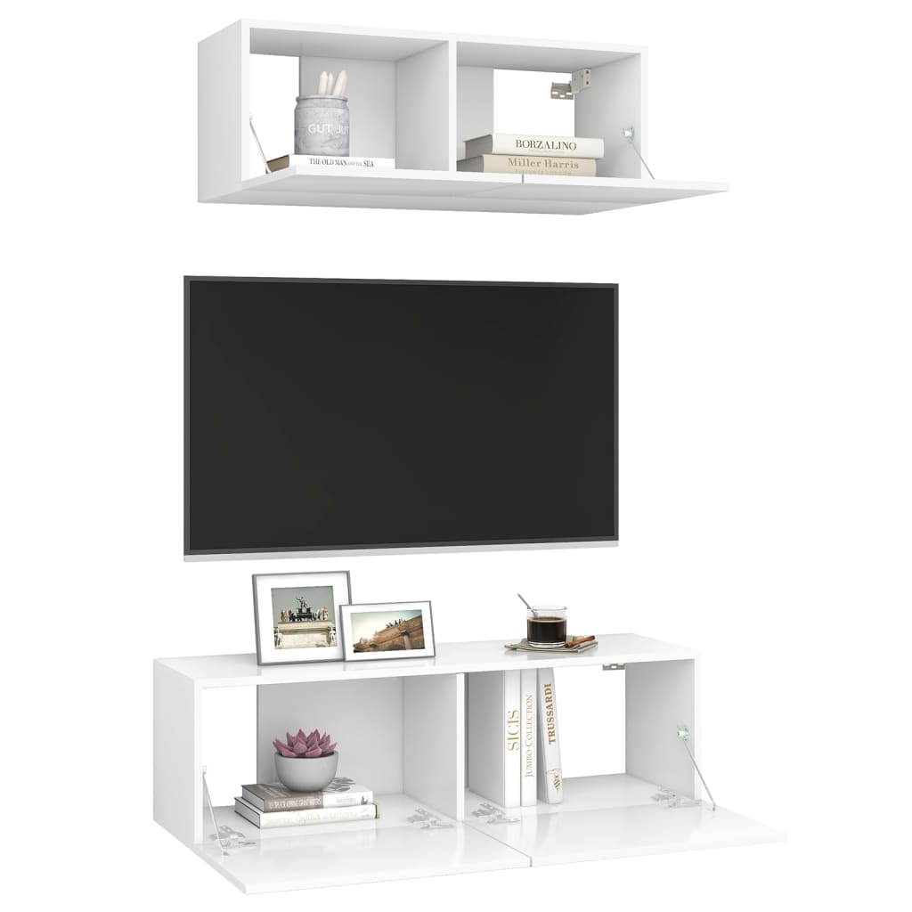 2 Piece TV Cabinet Set White Engineered Wood