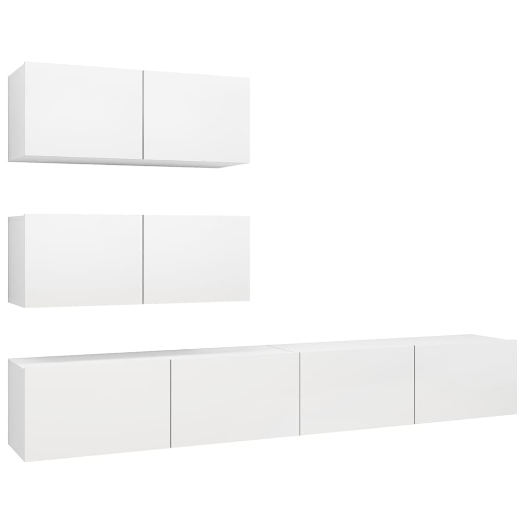 4 Piece TV Cabinet Set White Engineered Wood