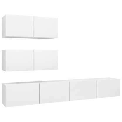 4 Piece TV Cabinet Set White Engineered Wood