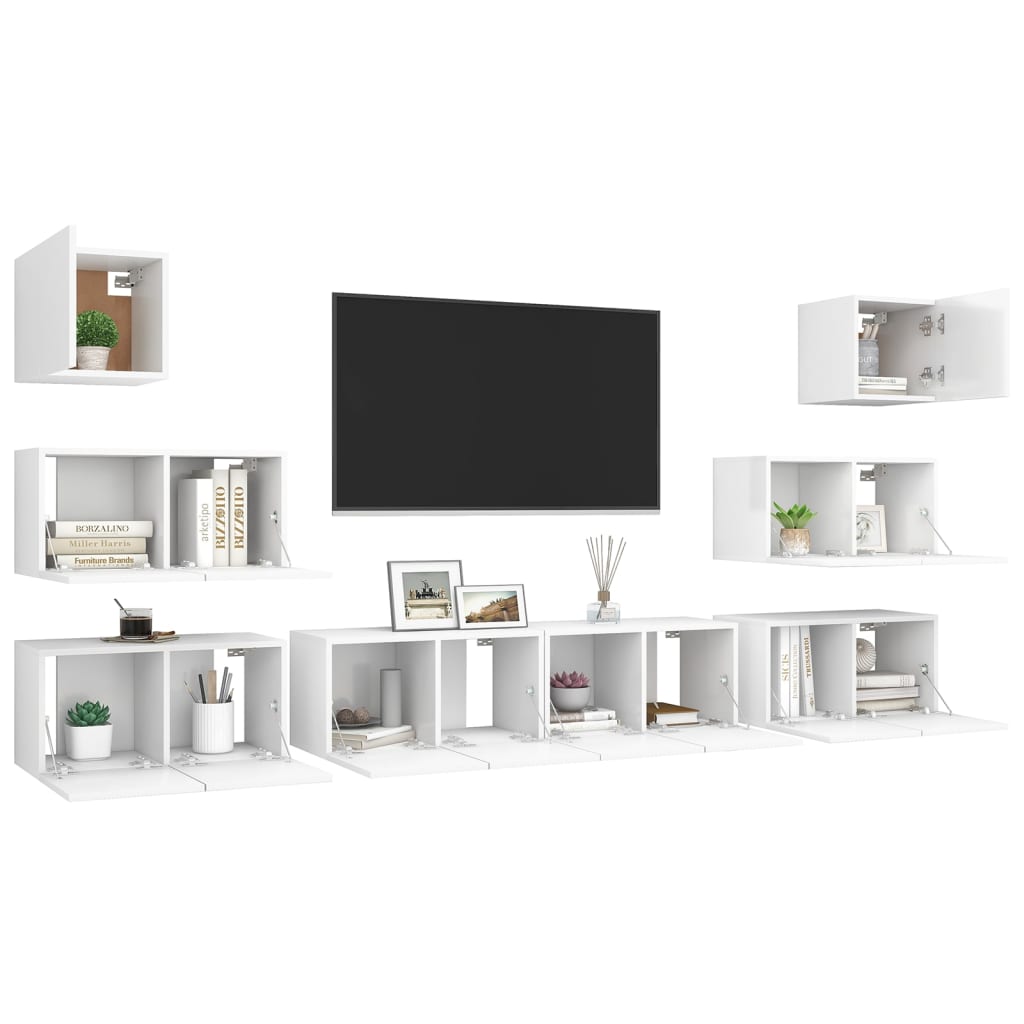 8 Piece TV Cabinet Set White Engineered Wood