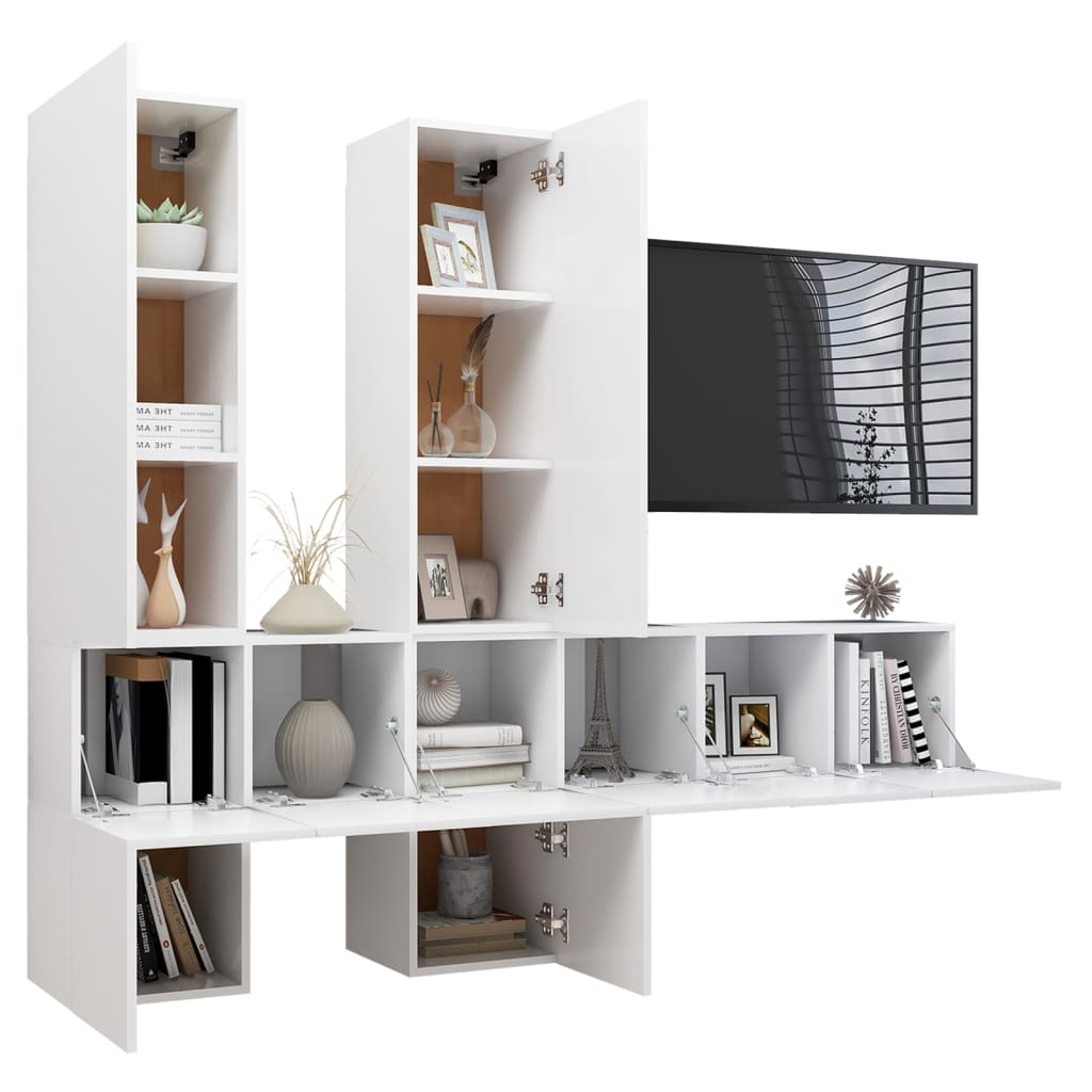 7 Piece TV Cabinet Set White Engineered Wood