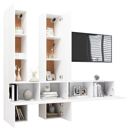 6 Piece TV Cabinet Set White Engineered Wood