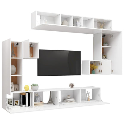 8 Piece TV Cabinet Set White Engineered Wood