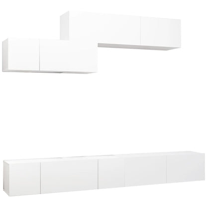 6 Piece TV Cabinet Set White Engineered Wood