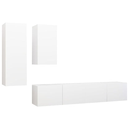 4 Piece TV Cabinet Set White Engineered Wood