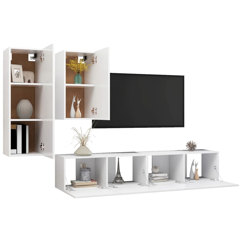 4 Piece TV Cabinet Set White Engineered Wood