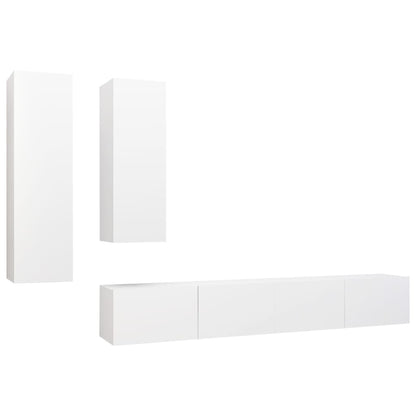 4 Piece TV Cabinet Set White Engineered Wood